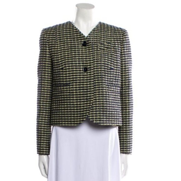 Carven Jackets & Blazers - Carven Striped Button Tweed Blazer Long Sleeve Collarless Wool Jacket